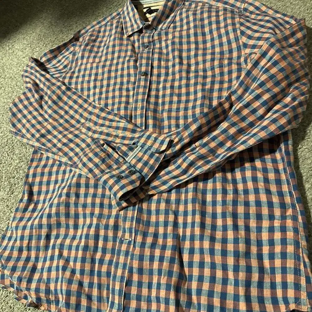 Banana Republic 100% Linen Camden Fit Gingham Plaid Button Down Shirt